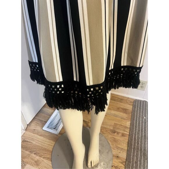 Roos Atkins San Francisco STUNNING ‘60s Vintage black & multi striped Fringe Hem - Picture 6 of 7